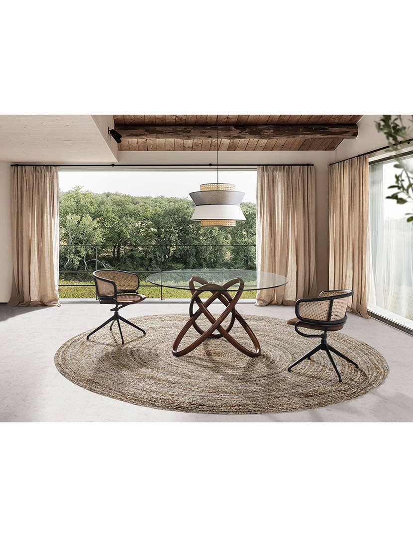 Mesa de Jantar Redonda Nogueira com Vidro Temperado