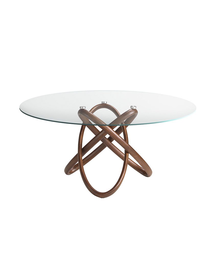 Mesa de Jantar Redonda Nogueira com Vidro Temperado