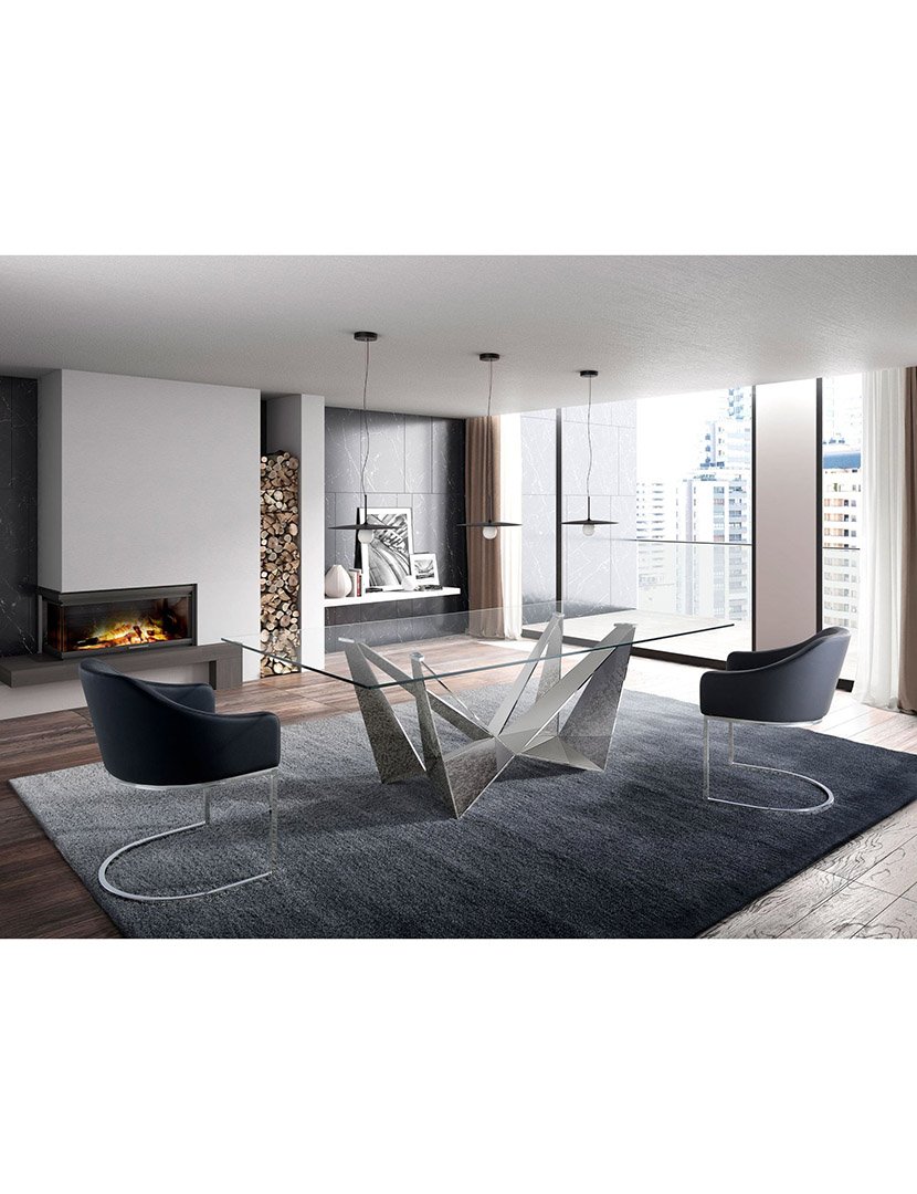 Mesa de Jantar Retangular Cromado com Vidro Temperado