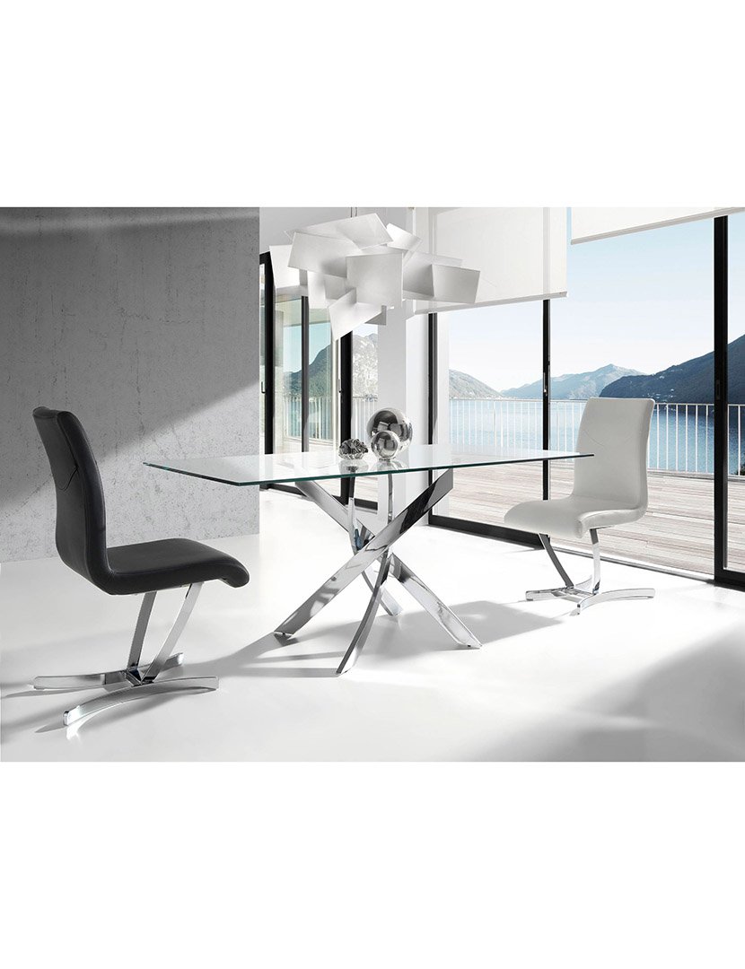 Mesa de Jantar Retangular Cromado com Vidro Temperado