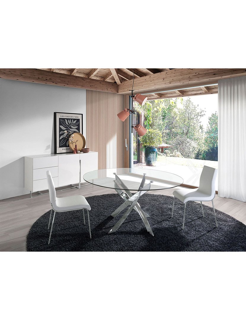 Mesa de Jantar Redonda Cromado com Vidro Temperado