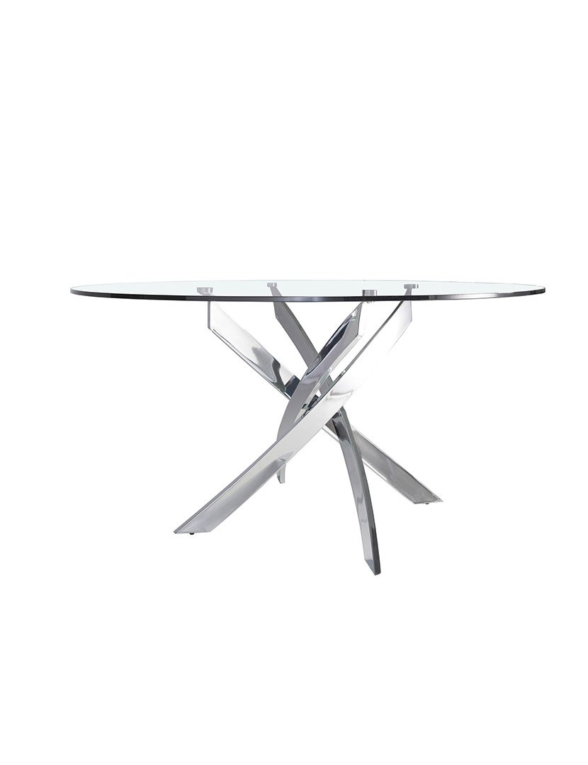 Mesa de Jantar Redonda Cromado com Vidro Temperado
