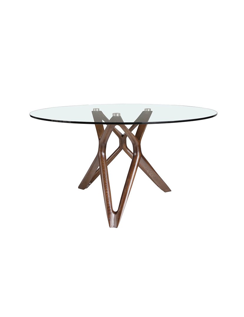 Mesa de Jantar Redonda Nogueira com Vidro Temperado