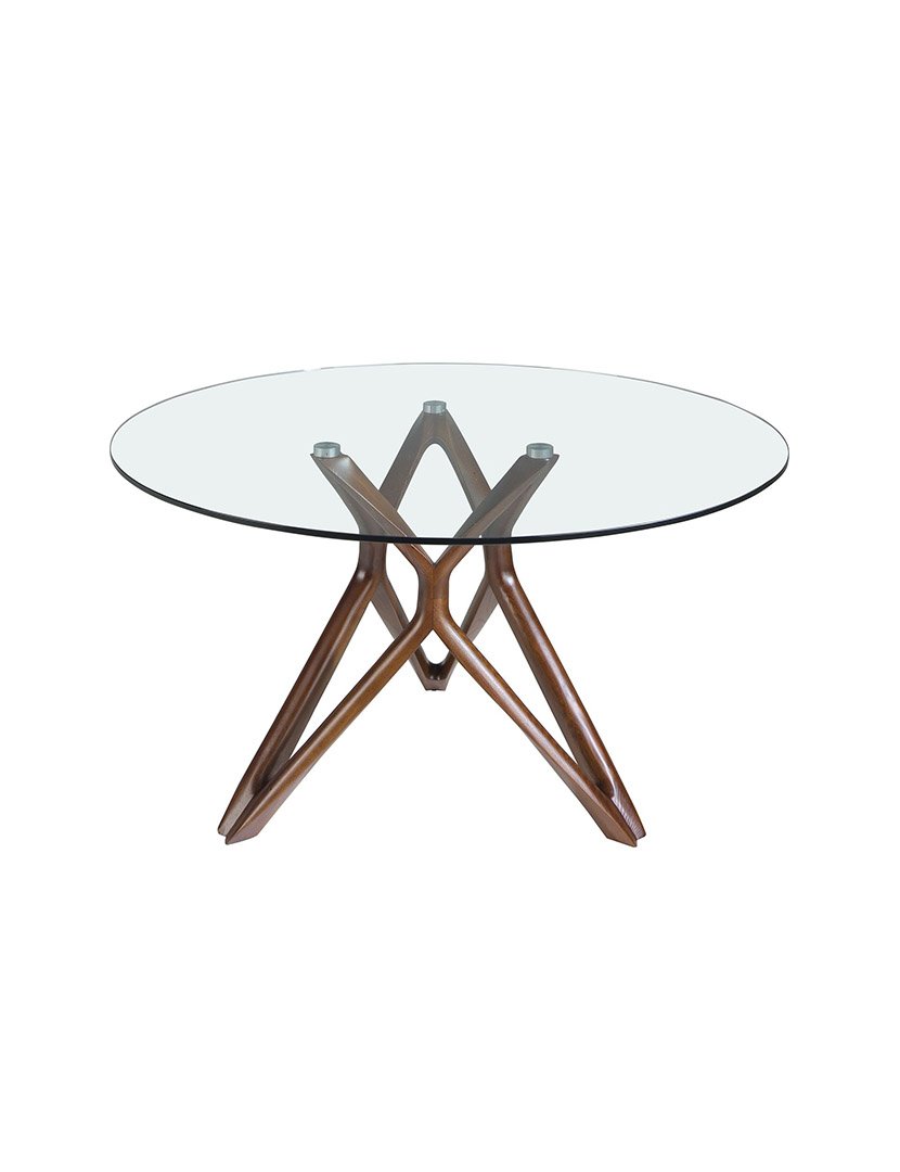 Mesa de Jantar Redonda Nogueira com Vidro Temperado