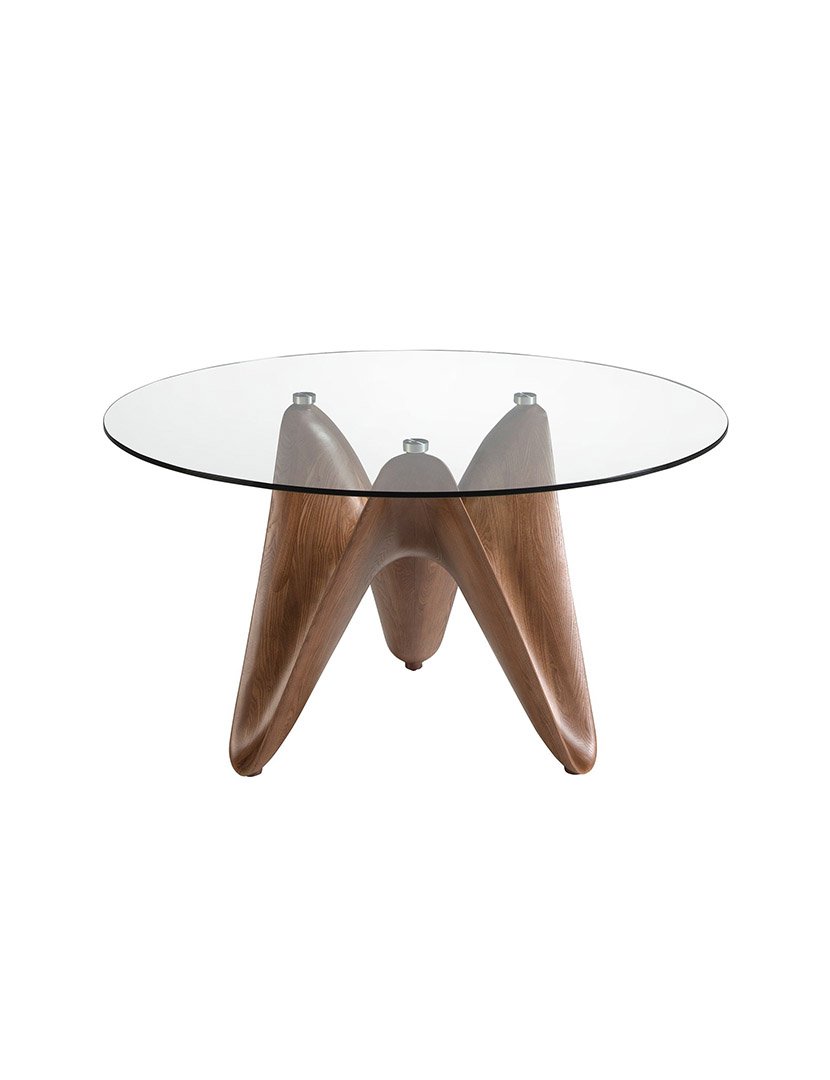 Mesa de Jantar Redonda Nogueira com Vidro Temperado