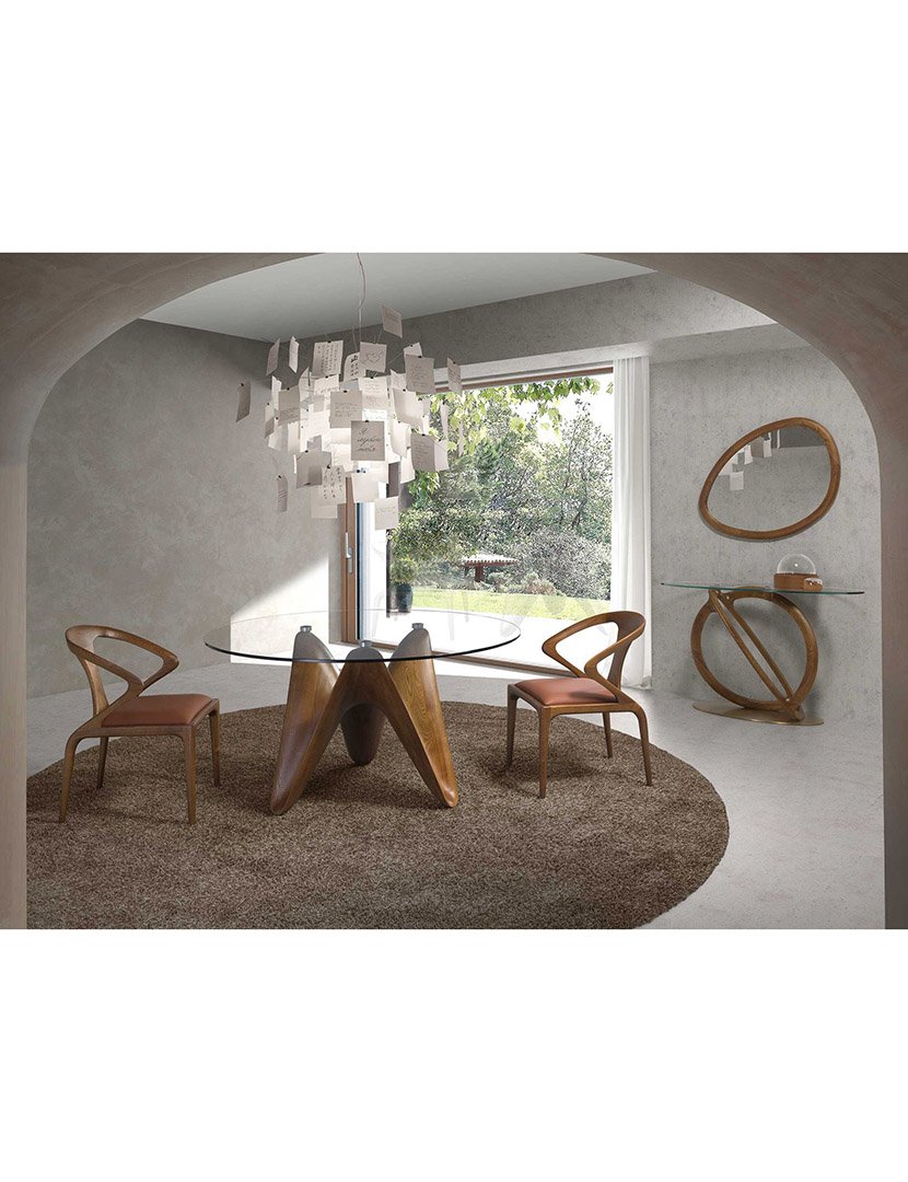 Mesa de Jantar Redonda Nogueira com Vidro Temperado