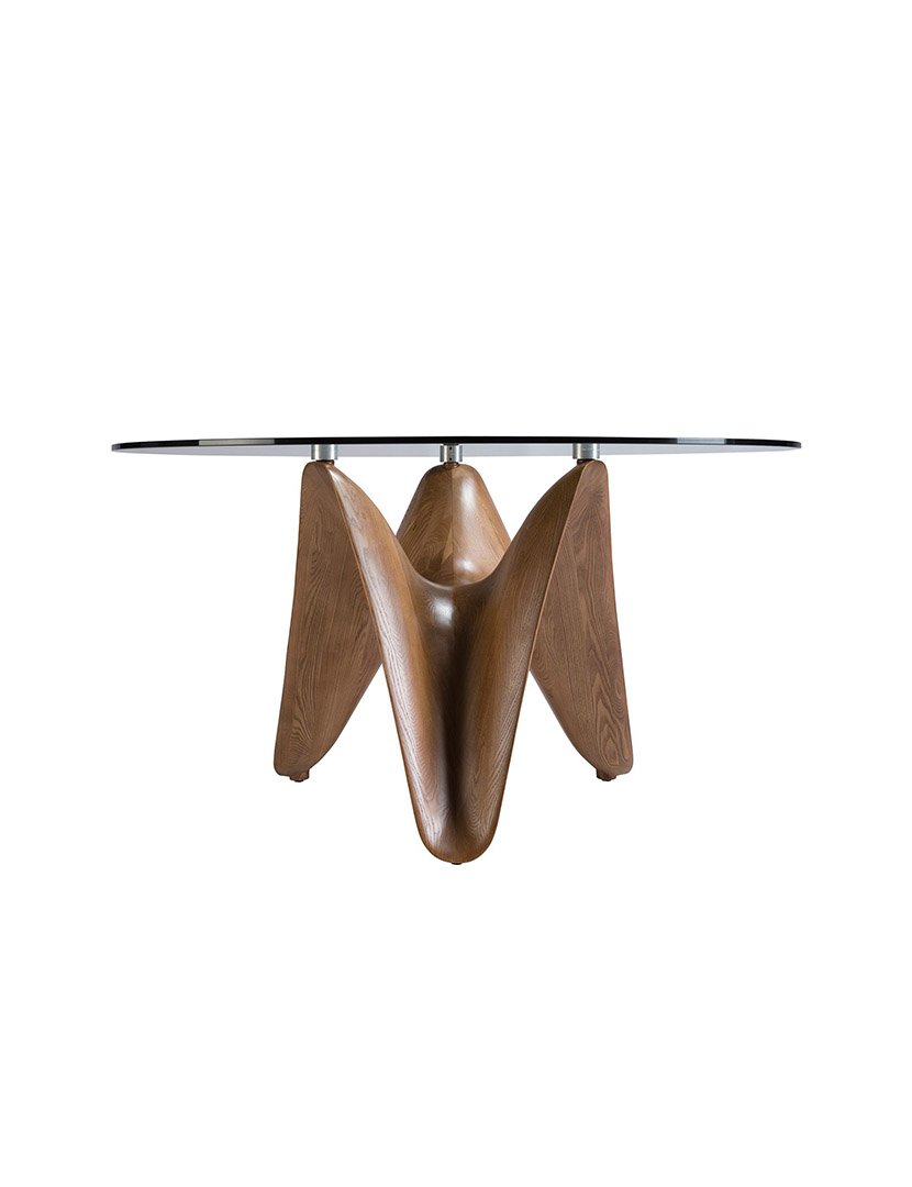 Mesa de Jantar Redonda Nogueira com Vidro Temperado