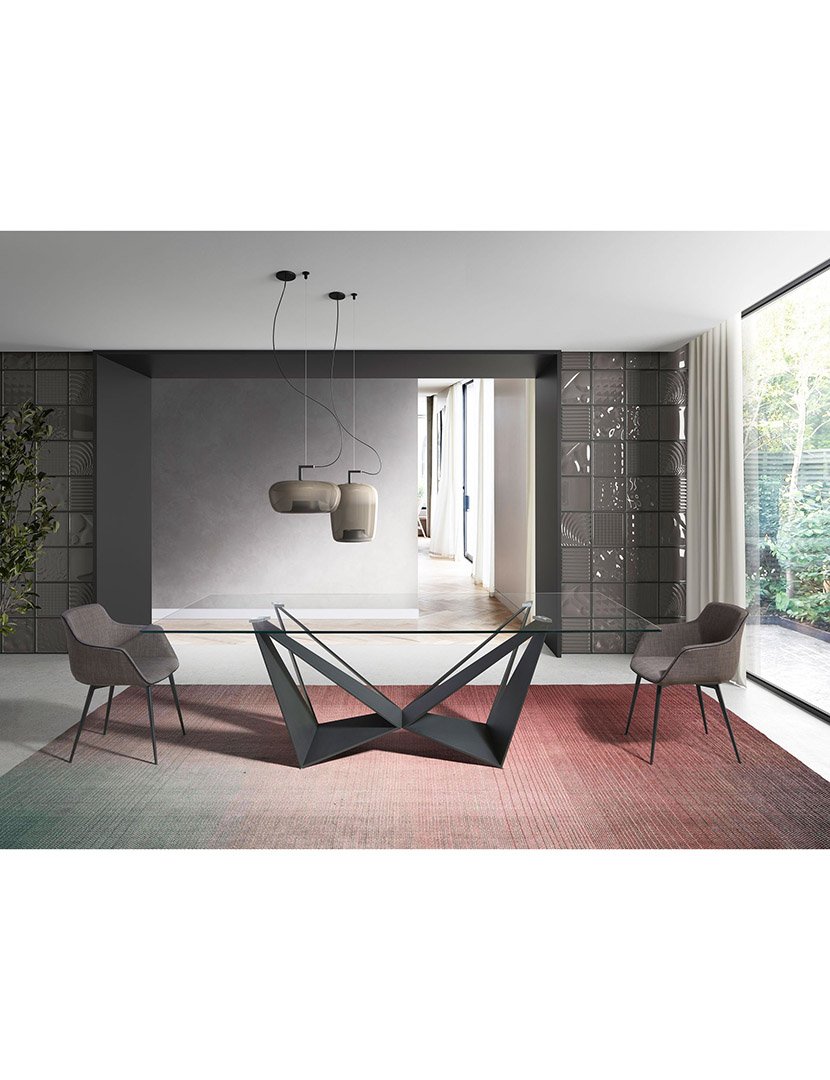 Mesa de Jantar Retangular Preto com Vidro Temperado