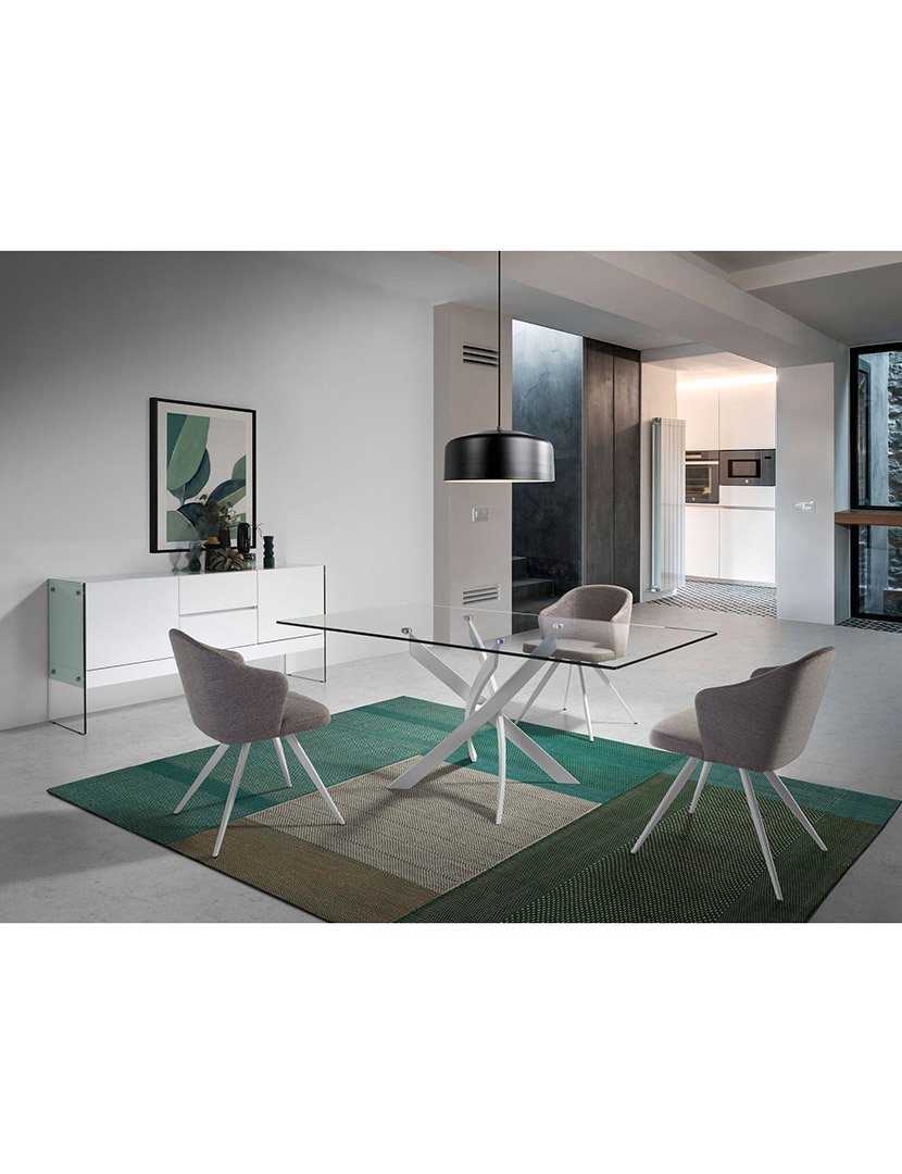 Mesa de Jantar Retangular Branco com Vidro Temperado