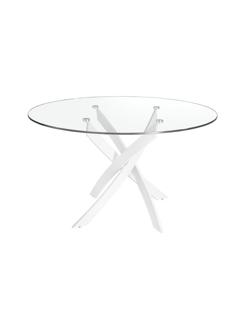 Mesa de Jantar Redonda Branco com Vidro Temperado
