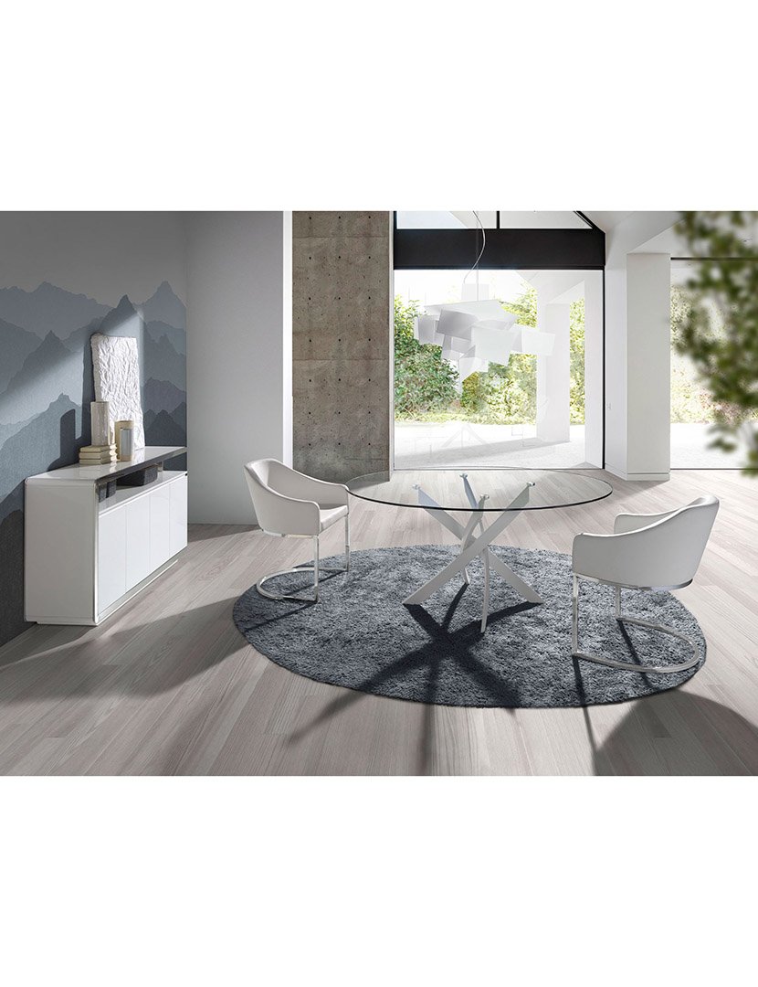 Mesa de Jantar Redonda Branco com Vidro Temperado