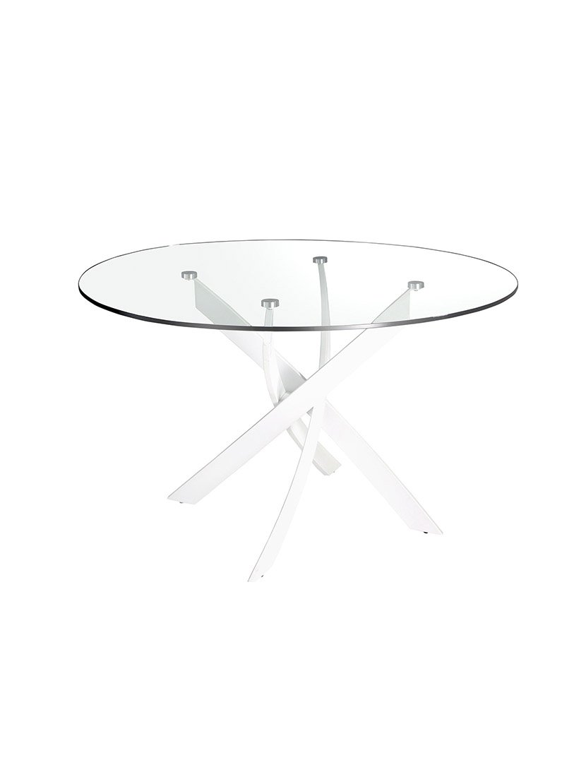 Mesa de Jantar Redonda Branco com Vidro Temperado