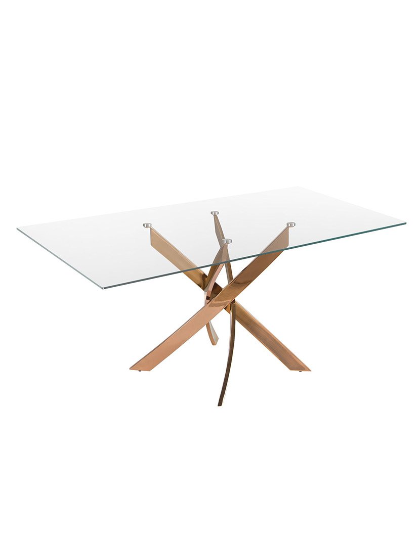 Mesa de Jantar Retangular Rose Gold com Vidro Temperado