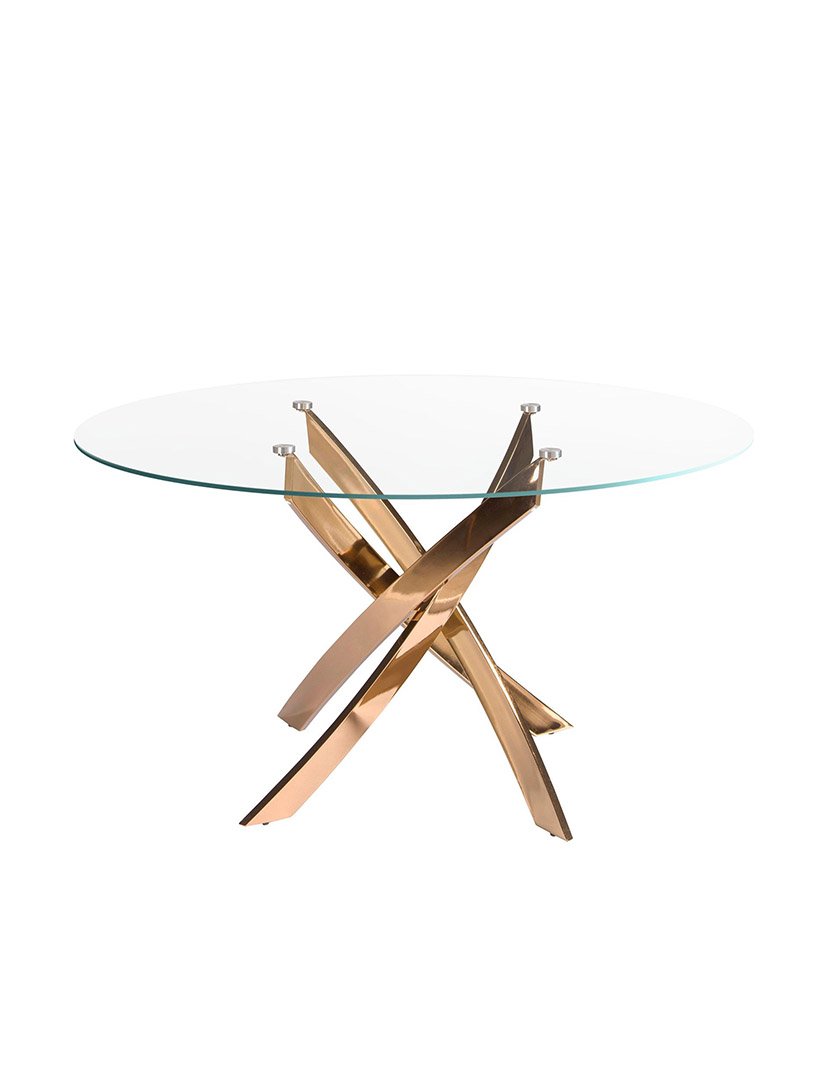 Mesa de Jantar Redonda Rose Gold com Vidro Temperado