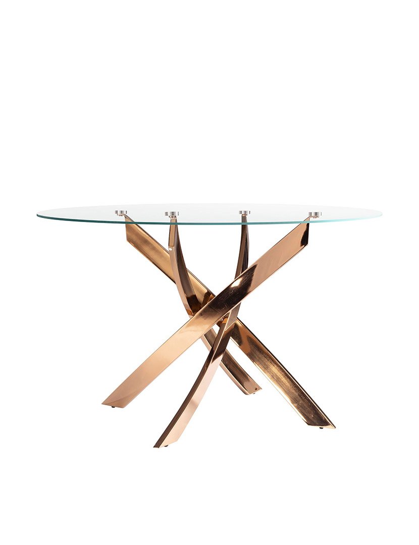 Mesa de Jantar Redonda Rose Gold com Vidro Temperado