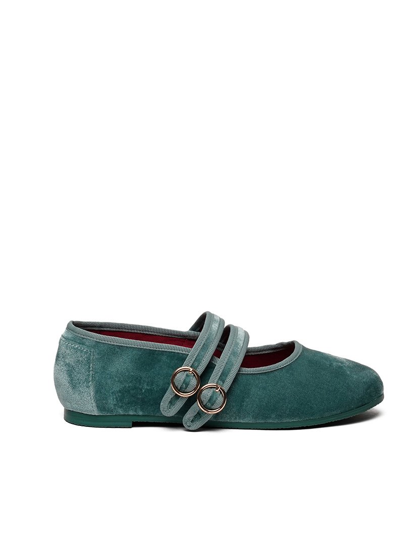 Mary Jane Double Strap Velvet Beryl Green