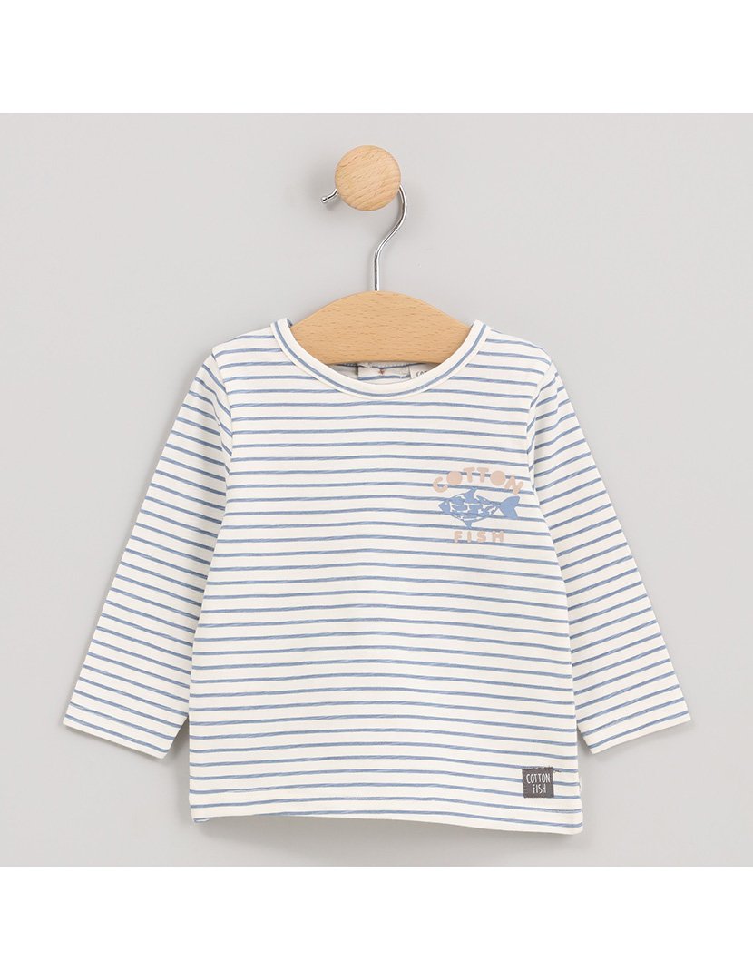 Camisola Menino Listrada Manga Comprida Lovely Fish Azul