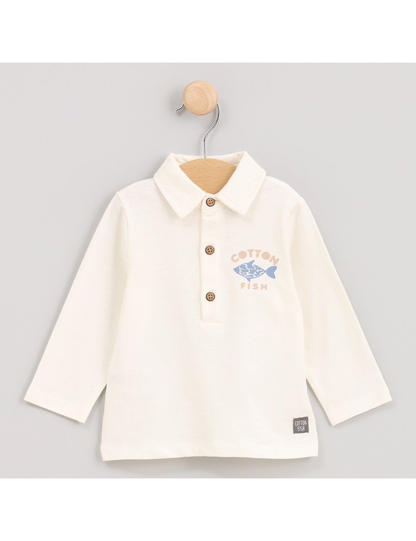 Pólo Menino Manga Comprida Lovely Fish Branco