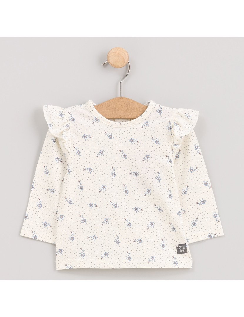 Camisola Menina com Pontos e Flores Lovely Fish Branco