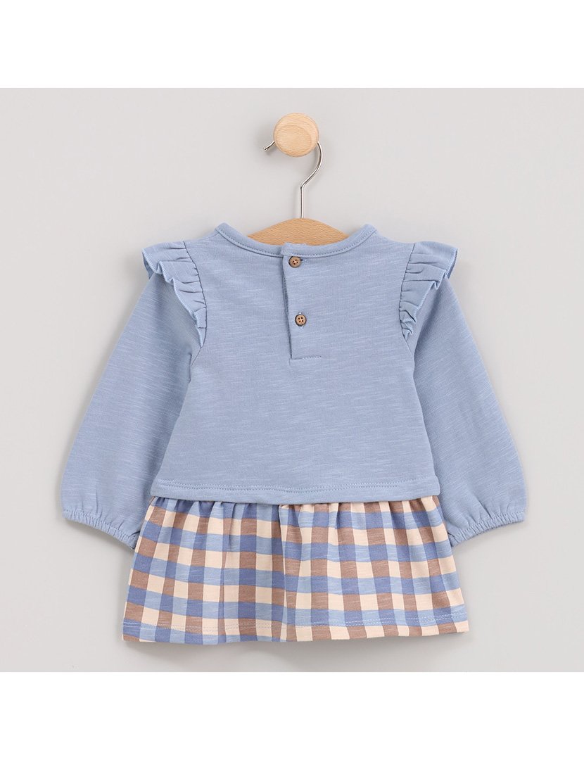 Vestido Menina Combinado Axadrezado Lovely Fish Azul