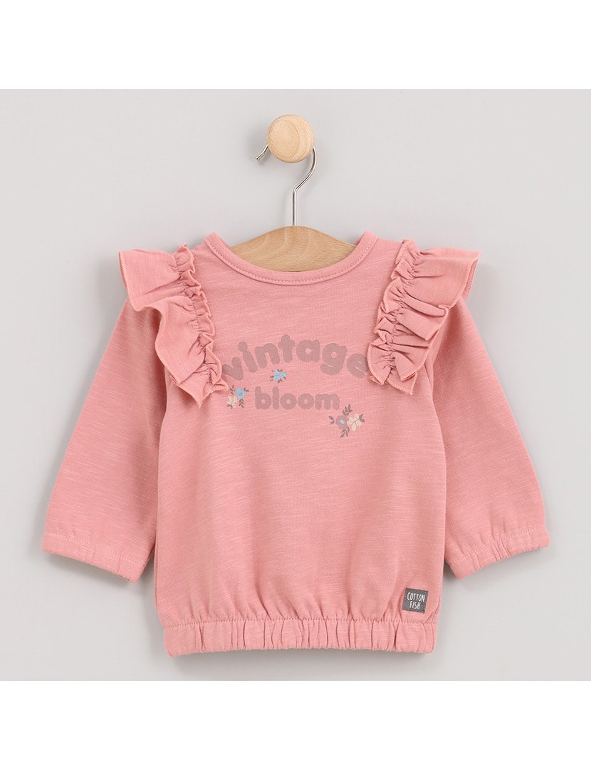 Camisola Menina com Folhos Vintage Bloom Rosa