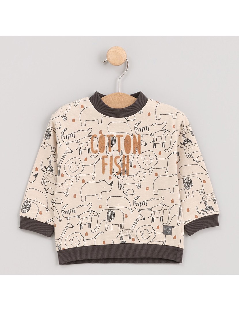 Sweatshirt Menino com Estampa Animais Zoo Castanho