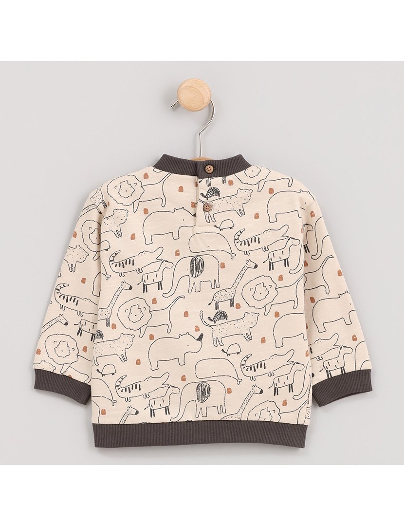 Sweatshirt Menino com Estampa Animais Zoo Castanho