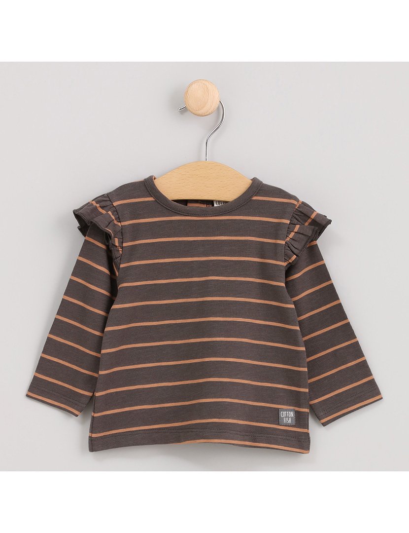 Camisola Menina Listrada com Folhos Zoo Cinzento