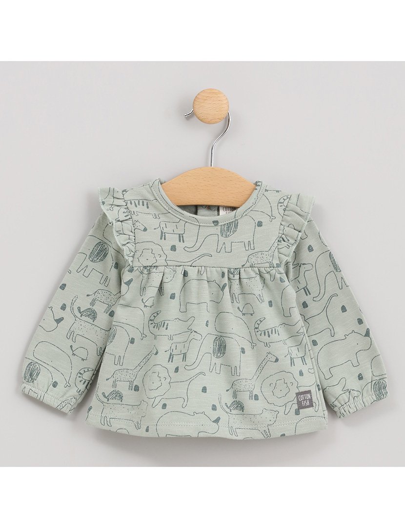 Blusa Menina Manga Comprida com Folhos Zoo Green Verde