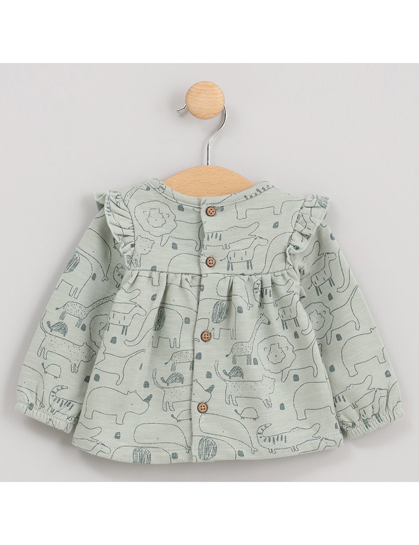 Blusa Menina Manga Comprida com Folhos Zoo Green Verde