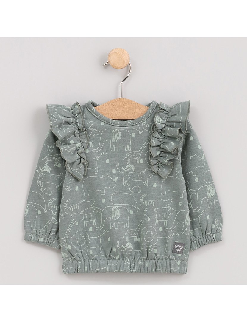 Camisola Menina com Folhos Zoo Green Verde