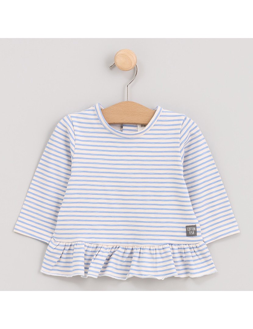 Camisola Menina Listrada com Folhos na Cintura Azul