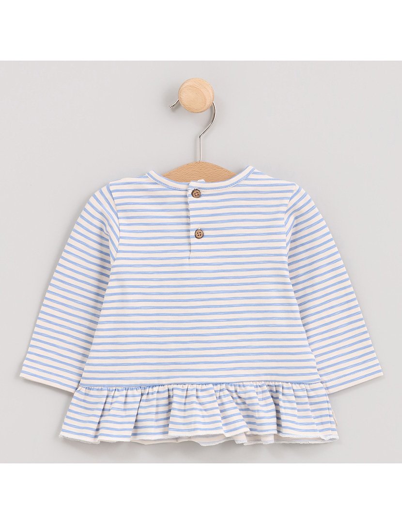 Camisola Menina Listrada com Folhos na Cintura Azul