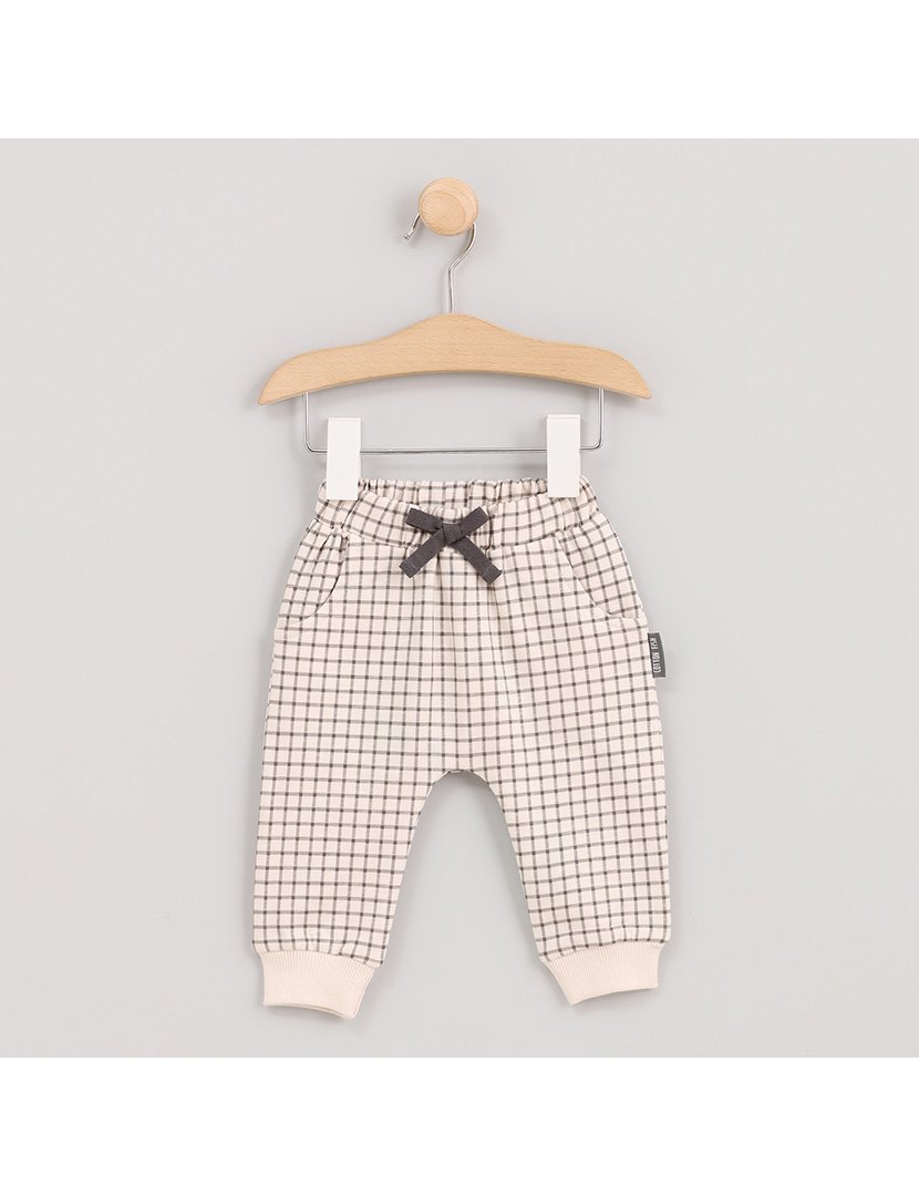 Calças de Fato Treino Menino Axadrezada Cosmos Branco e Cinzento