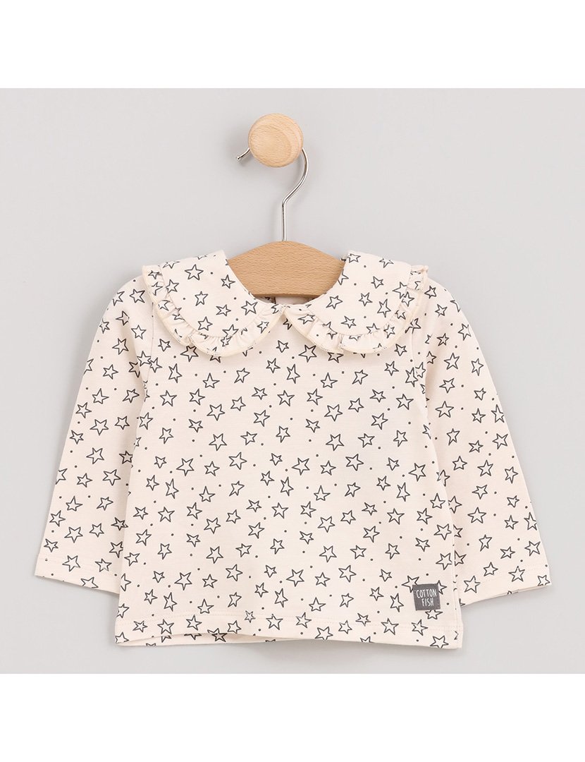 Camisola Menina com Gola e Estampa Estrelas Cosmos Branco