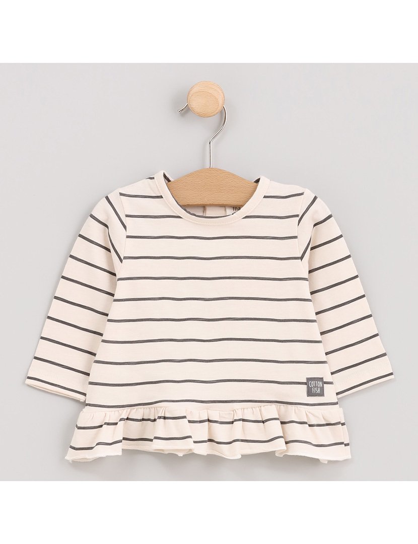 Camisola Menina Listrada com Folhos na Cintura Cosmos Branco