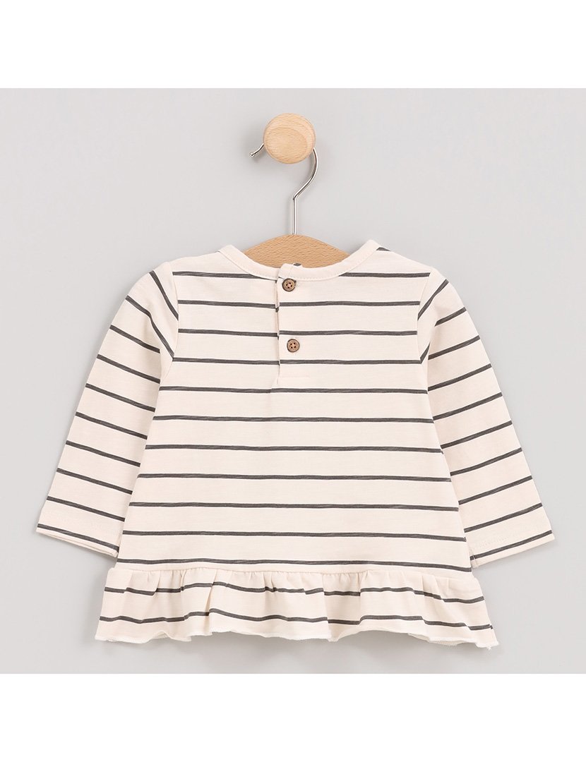 Camisola Menina Listrada com Folhos na Cintura Cosmos Branco