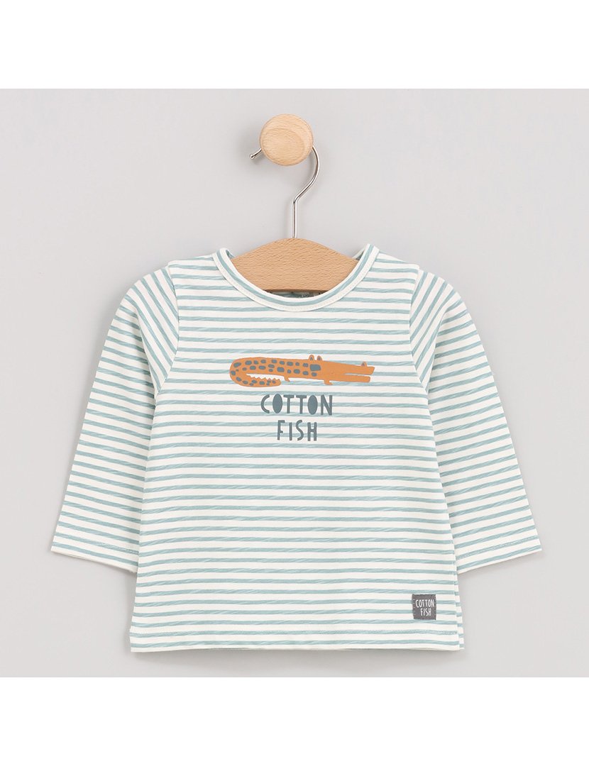 Camisola Menino Listrada com Estampa Crocodilo Jungle Verde