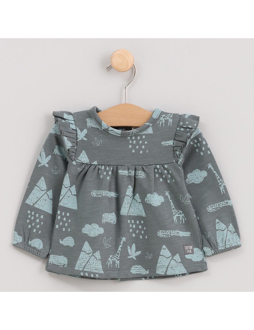 Blusa Menina Manga Comprida com Folhos Jungle Verde