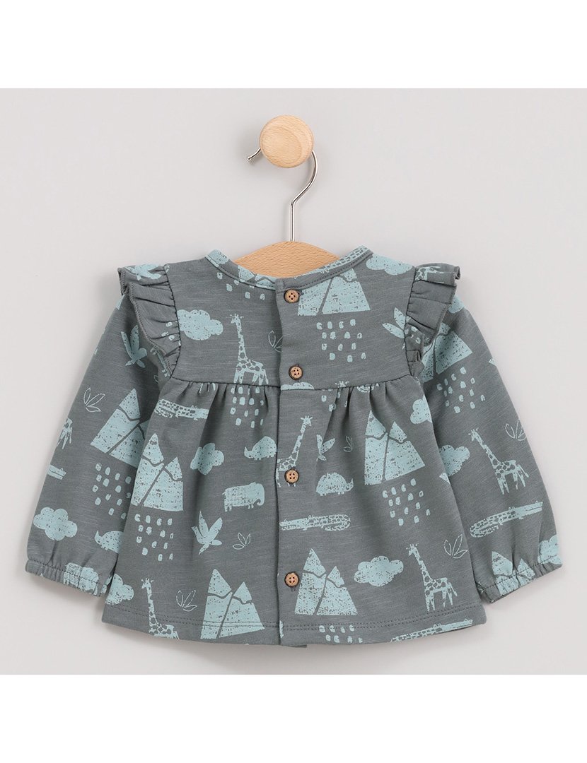 Blusa Menina Manga Comprida com Folhos Jungle Verde