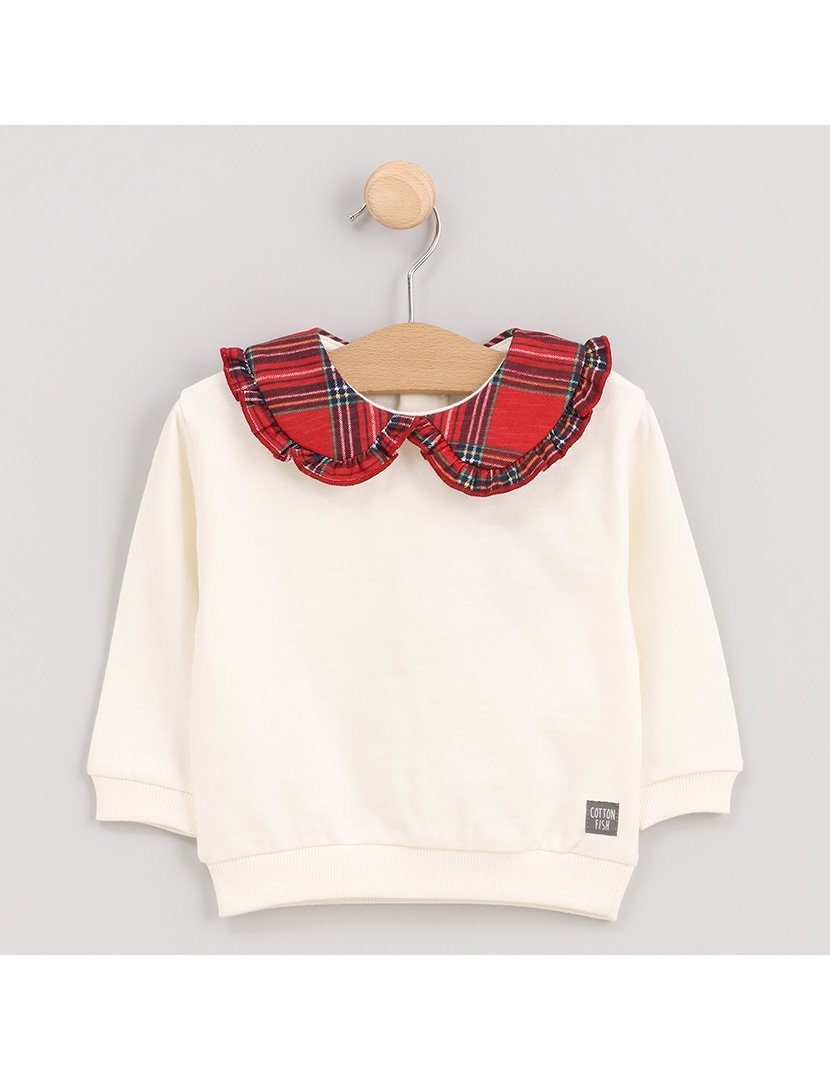 Sweatshirt Menina com Gola Axadrezada Xristmas Branco
