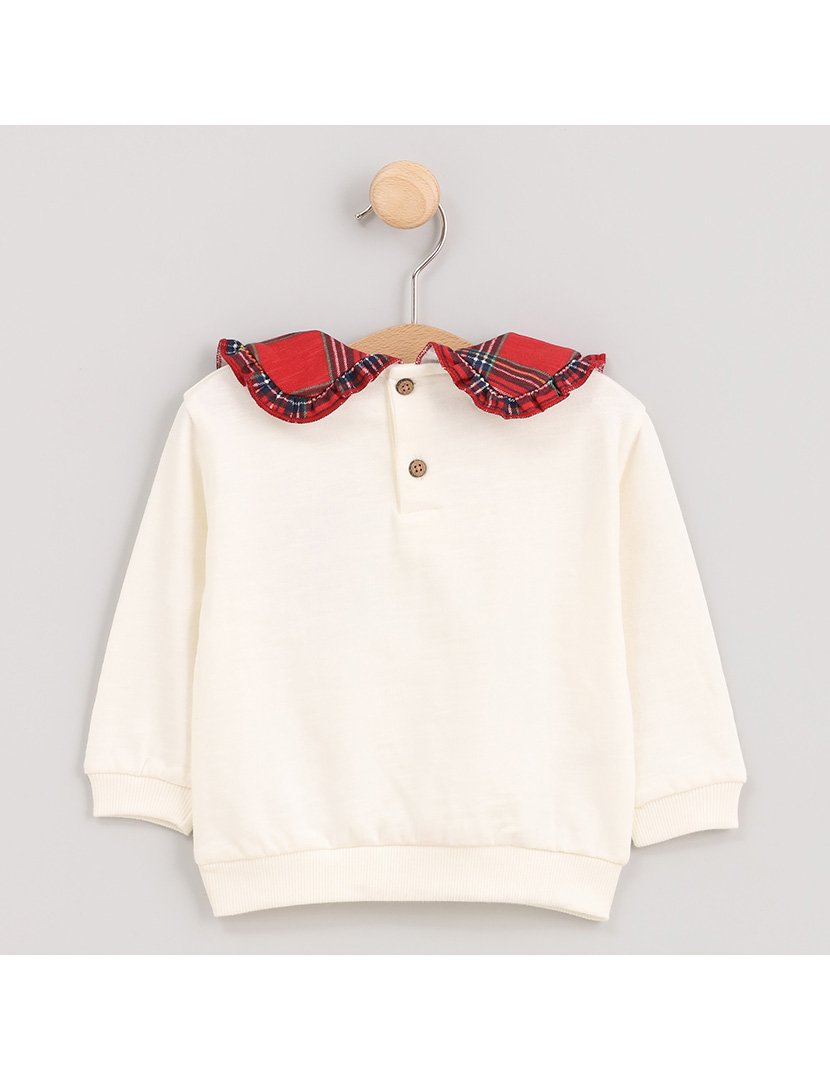 Sweatshirt Menina com Gola Axadrezada Xristmas Branco