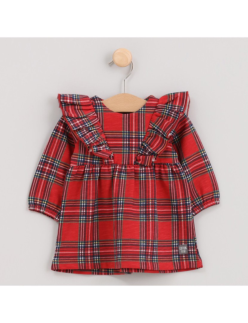 Vestido Menina Axadrezado com Folhos Xristmas Vermelho