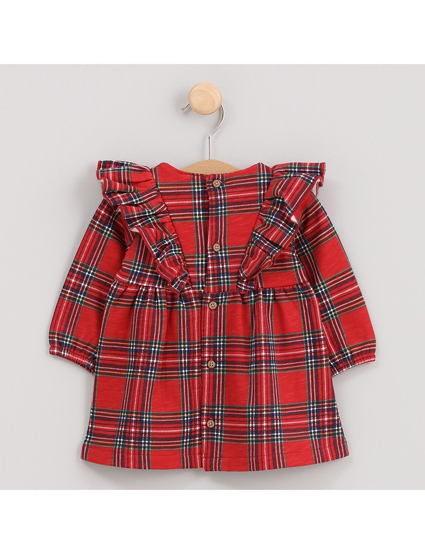 Vestido Menina Axadrezado com Folhos Xristmas Vermelho