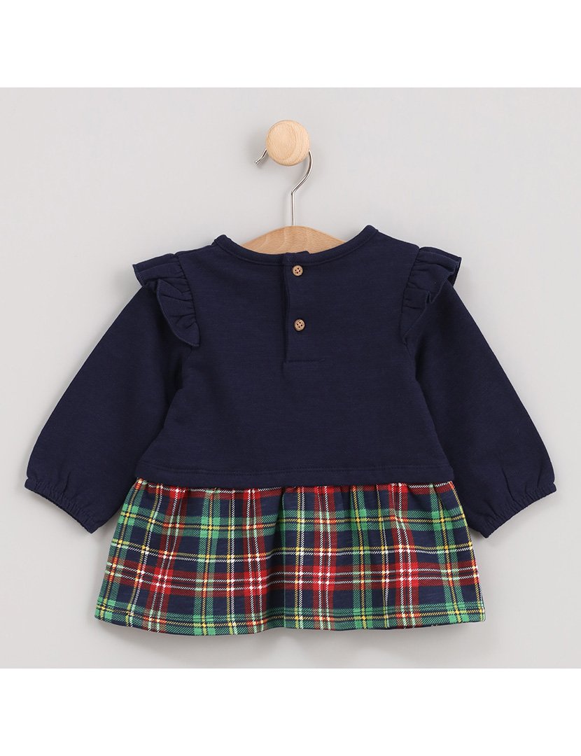 Vestido Menina Combinado com Estampa Boneco de Neve Xristmas Azul