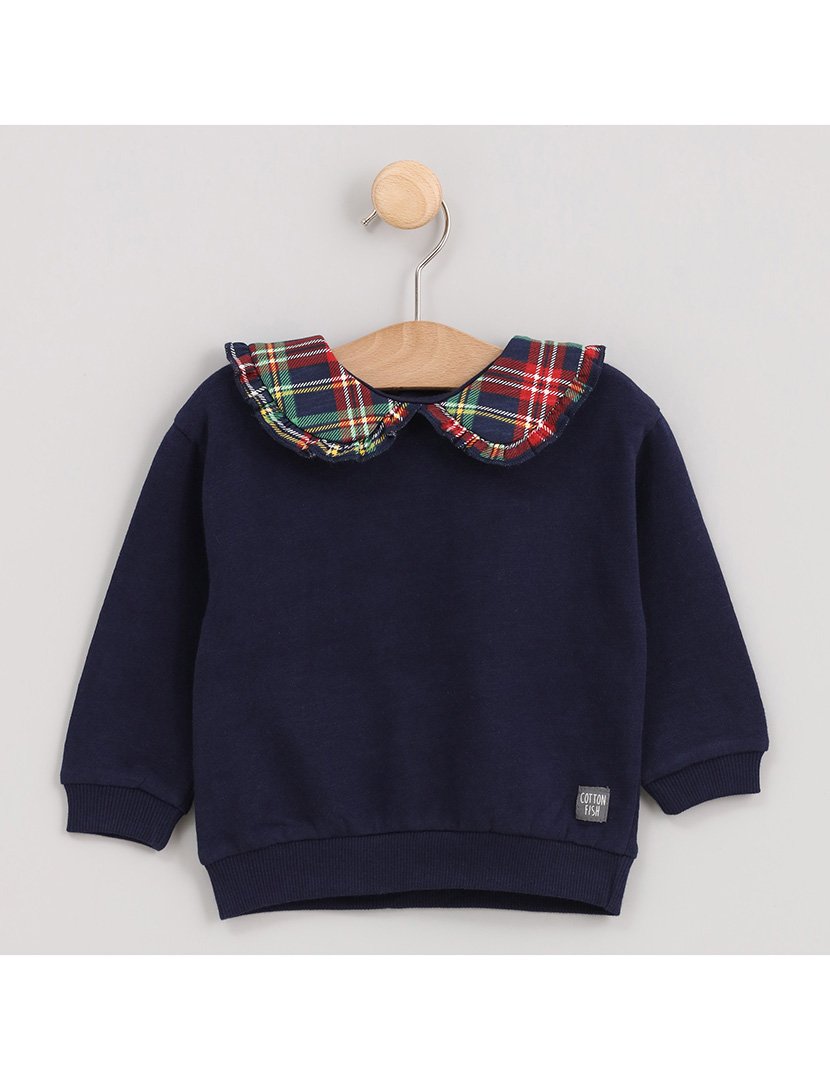 Camisola Menina com Gola Axadrezada Xristmas Azul