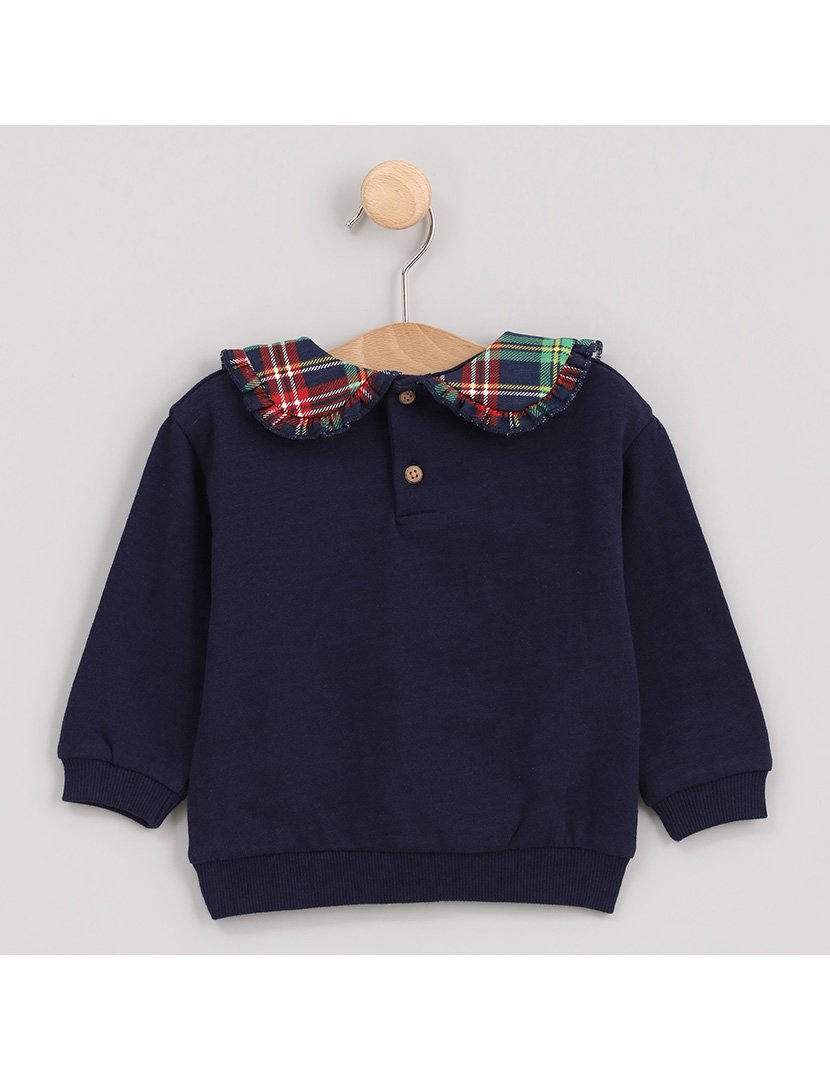 Camisola Menina com Gola Axadrezada Xristmas Azul