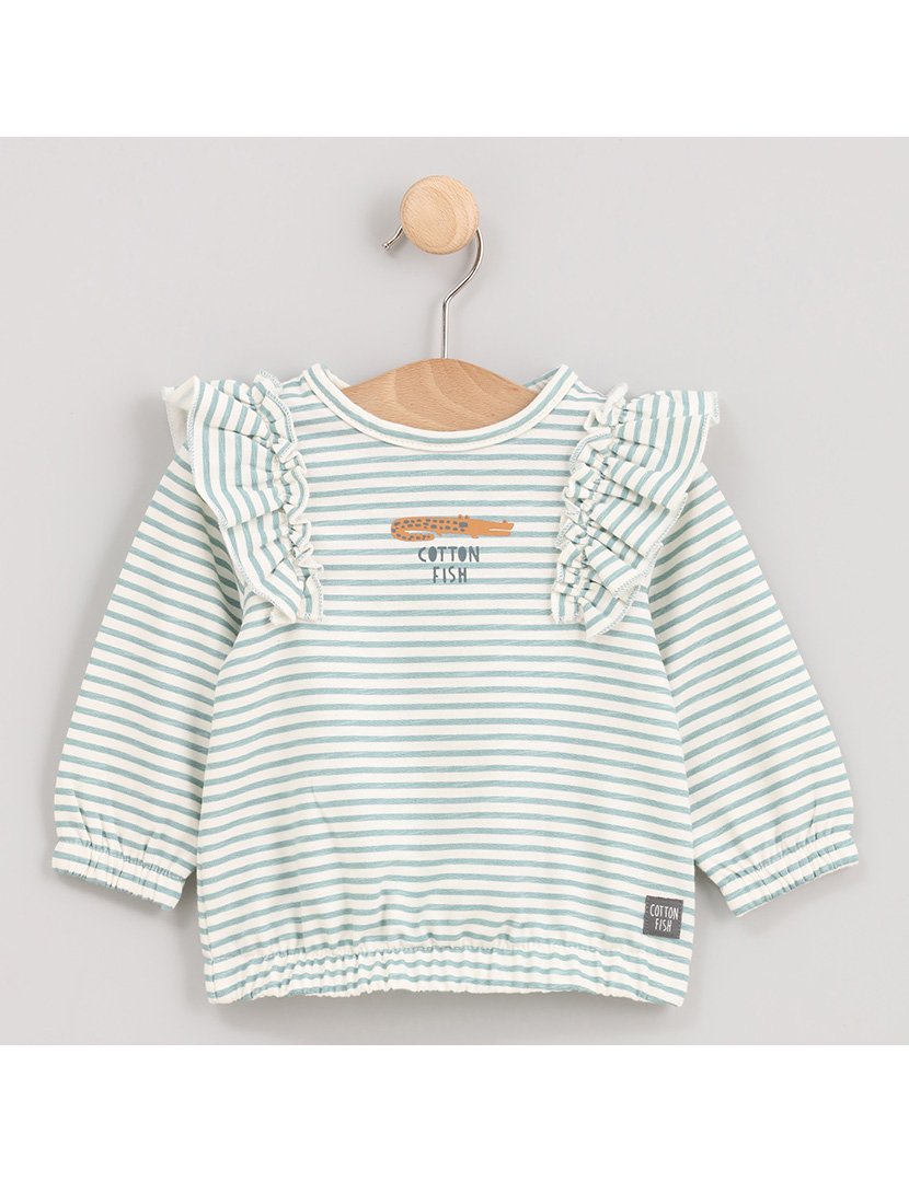 Camisola Menina Listrada com Folhos Estampa Crocodilo Jungle Verde