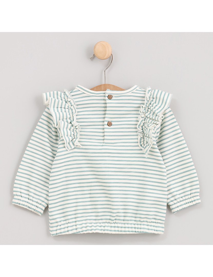 Camisola Menina Listrada com Folhos Estampa Crocodilo Jungle Verde