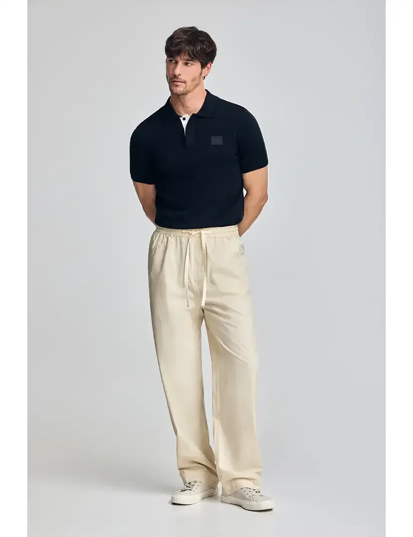 Calças Sunset com cós elástico Bege